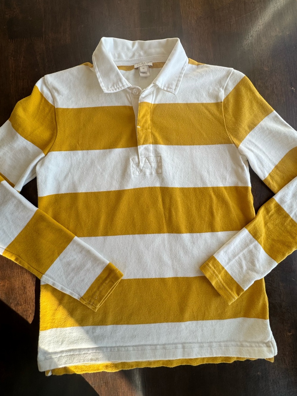 JCrew Women’s Long-sleeve 1984 Rugby Stripe Polo/ Mustard white stripe Size XS